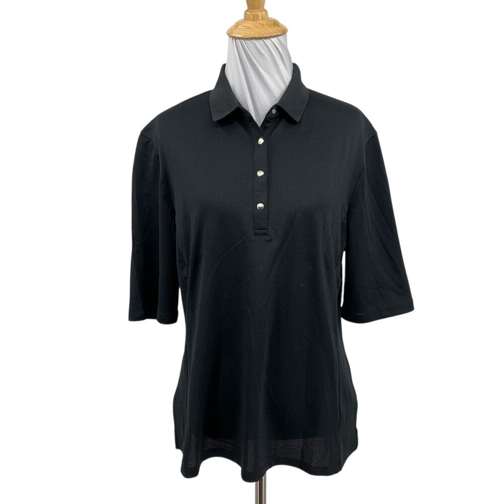 Nivo NVO Polo Shirt Womens L Large Black Snap Buttons Collar Stretch Quick Dry
